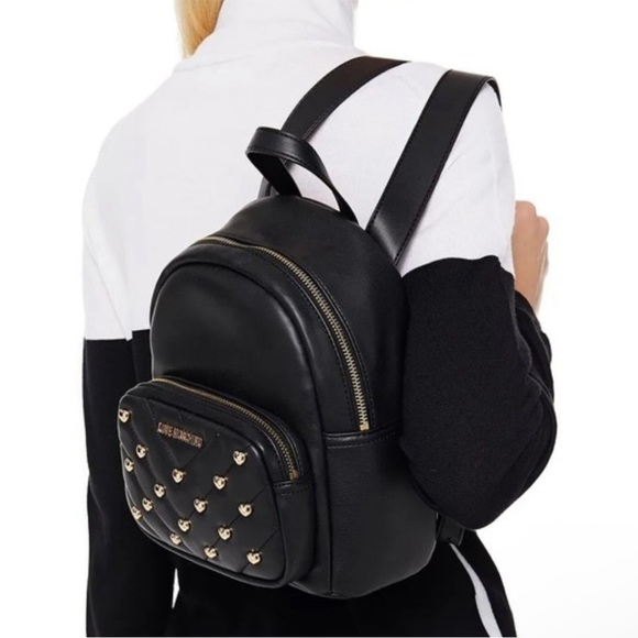 Love Moschino BORSA Matt Black Mini Backpack With Gold Heart Studs Logo main image 9